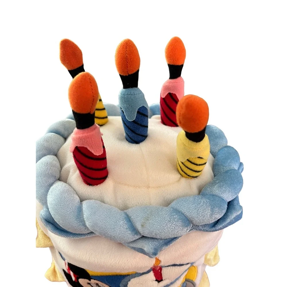 Disney Birthday Cake Hat Kids OS White Red Good Mickey Mouse Light Up Plush